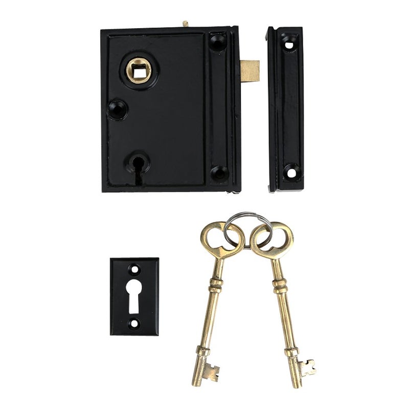 A29 2 3/8 Inch Backset Heavy Duty Cast Iron Rim Lock, Black Powder Coat Finish - Image 4